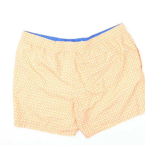 Marks and Spencer Mens Orange Geometric Polyester Bermuda Shorts Size 2XL L6 in Regular Drawstring - Swim Shorts