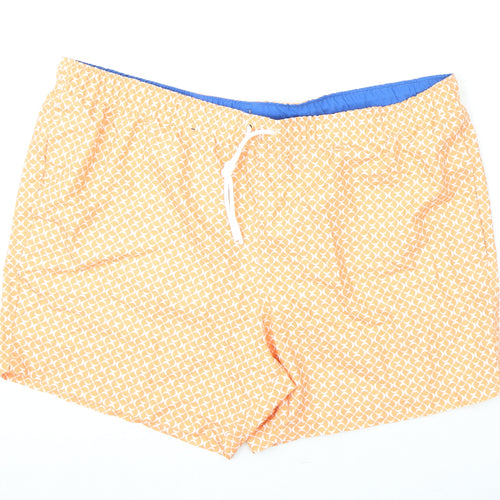 Marks and Spencer Mens Orange Geometric Polyester Bermuda Shorts Size 3XL L6 in Regular Drawstring - Swim Shorts