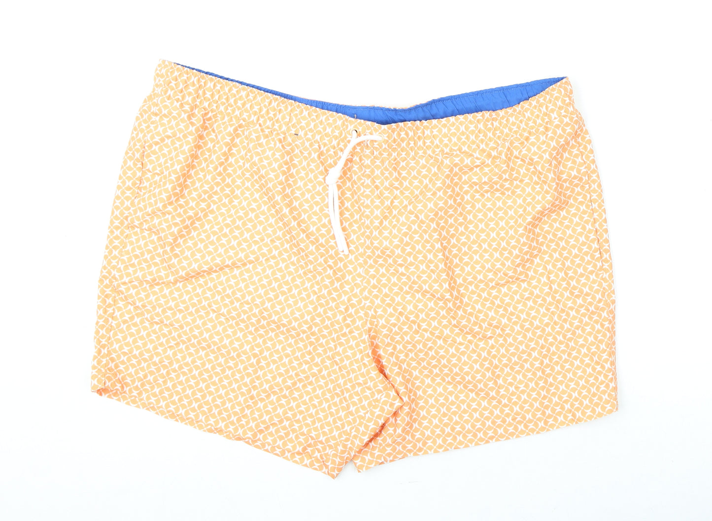 Marks and Spencer Mens Orange Geometric Polyester Bermuda Shorts Size 3XL L6 in Regular Drawstring - Swim Shorts