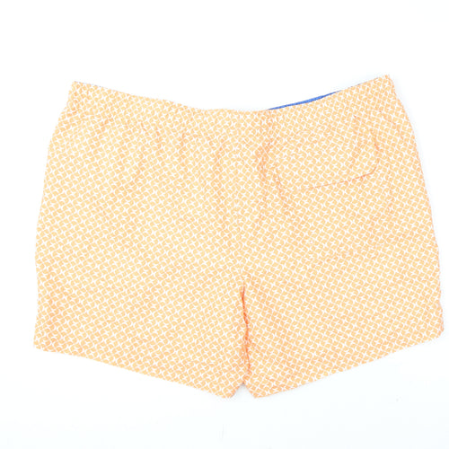 Marks and Spencer Mens Orange Geometric Polyester Bermuda Shorts Size 3XL L6 in Regular Drawstring - Swim Shorts