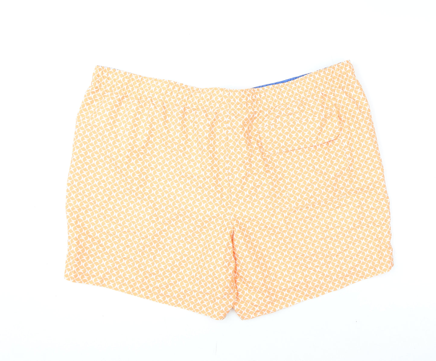 Marks and Spencer Mens Orange Geometric Polyester Bermuda Shorts Size 3XL L6 in Regular Drawstring - Swim Shorts