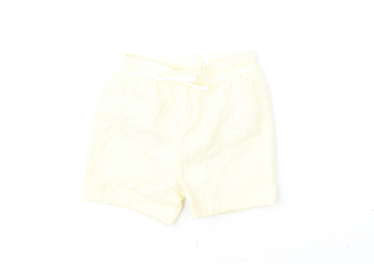Marks and Spencer Boys Yellow Striped Cotton Cropped Trousers Size 12-18 Months Drawstring - Swim Shorts