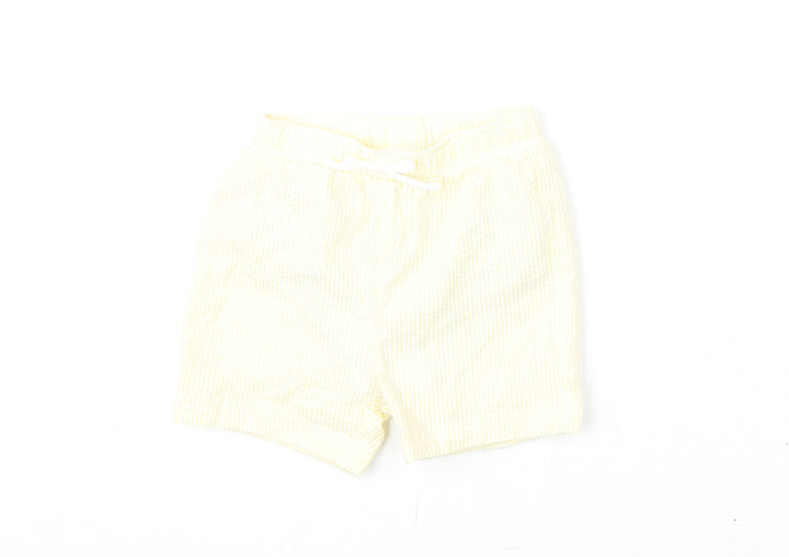 Marks and Spencer Boys Yellow Striped Cotton Cropped Trousers Size 12-18 Months Drawstring - Swim Shorts