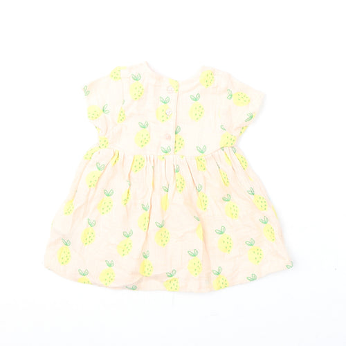 Marks and Spencer Girls Pink Geometric Cotton A-Line Size 3-6 Months Round Neck Button - Lemons
