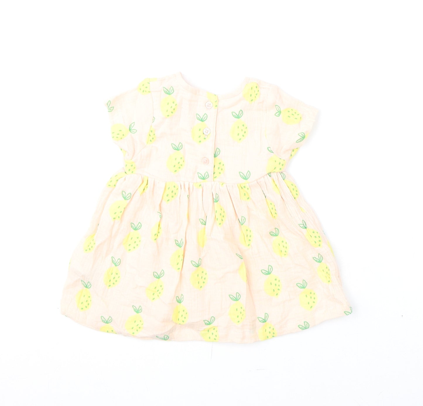 Marks and Spencer Girls Pink Geometric Cotton A-Line Size 3-6 Months Round Neck Button - Lemons