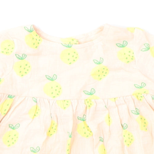 Marks and Spencer Girls Pink Geometric Cotton A-Line Size 3-6 Months Round Neck Button - Lemons
