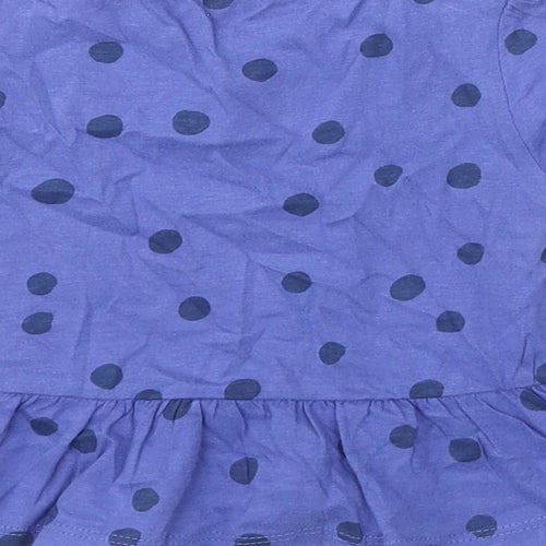 Marks and Spencer Girls Blue Polka Dot Cotton Basic T-Shirt Size 6-9 Months Round Neck Snap