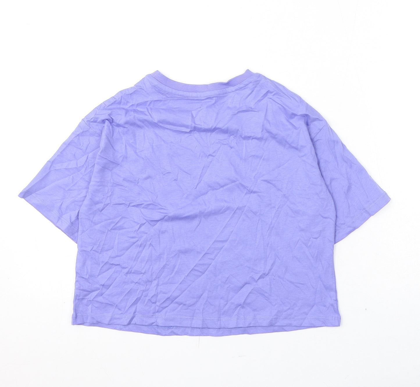 Marks and Spencer Girls Purple Polyester Cropped T-Shirt Size 8-9 Years Round Neck Pullover - Peace Love Happiness