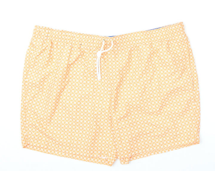 Marks and Spencer Mens Orange Geometric Polyester Bermuda Shorts Size 3XL L6 in Regular Drawstring - Swim Shorts