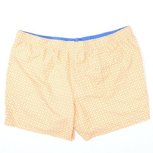 Marks and Spencer Mens Orange Geometric Polyester Bermuda Shorts Size 3XL L6 in Regular Drawstring - Swim Shorts