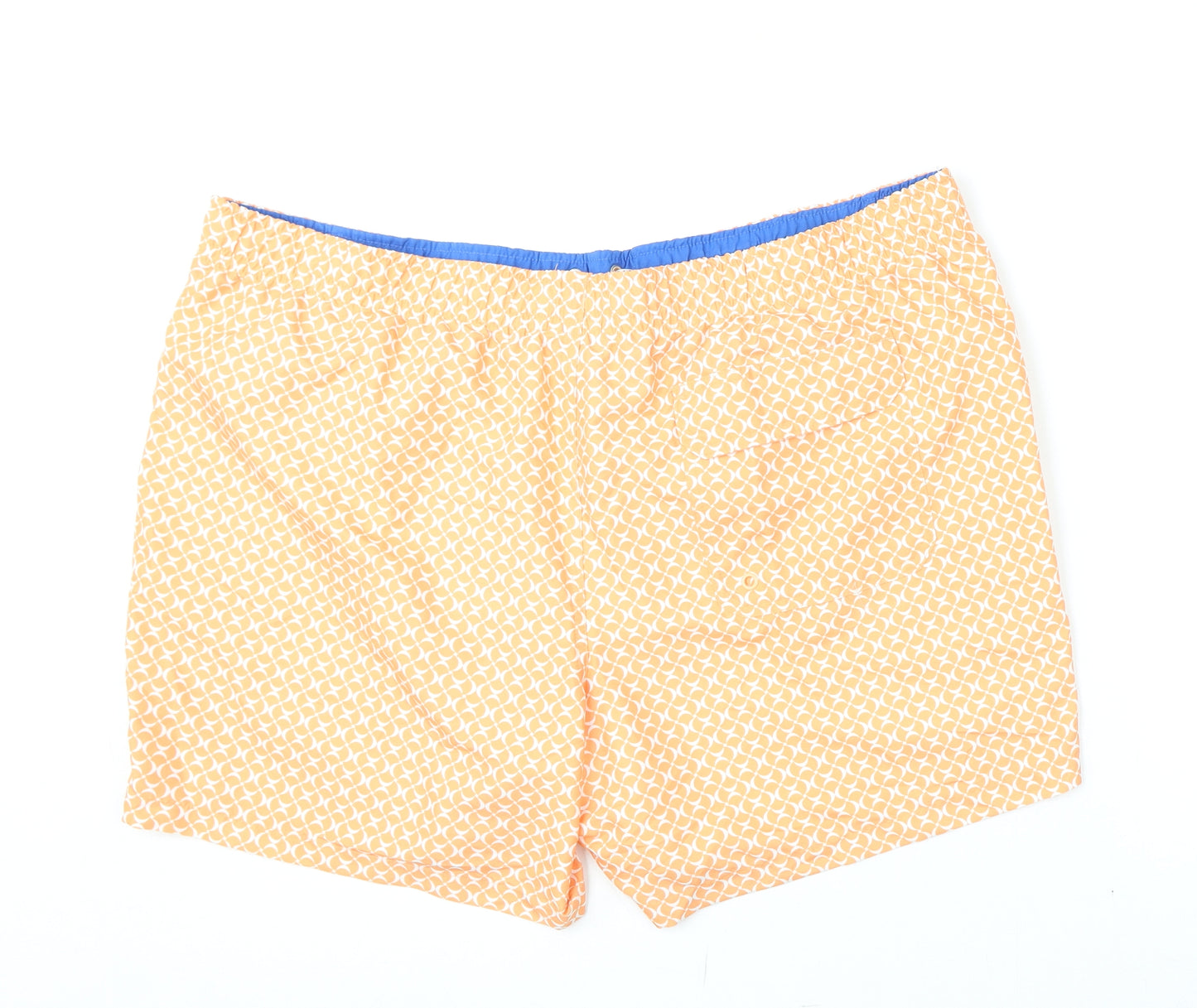 Marks and Spencer Mens Orange Geometric Polyester Bermuda Shorts Size 3XL L6 in Regular Drawstring - Swim Shorts