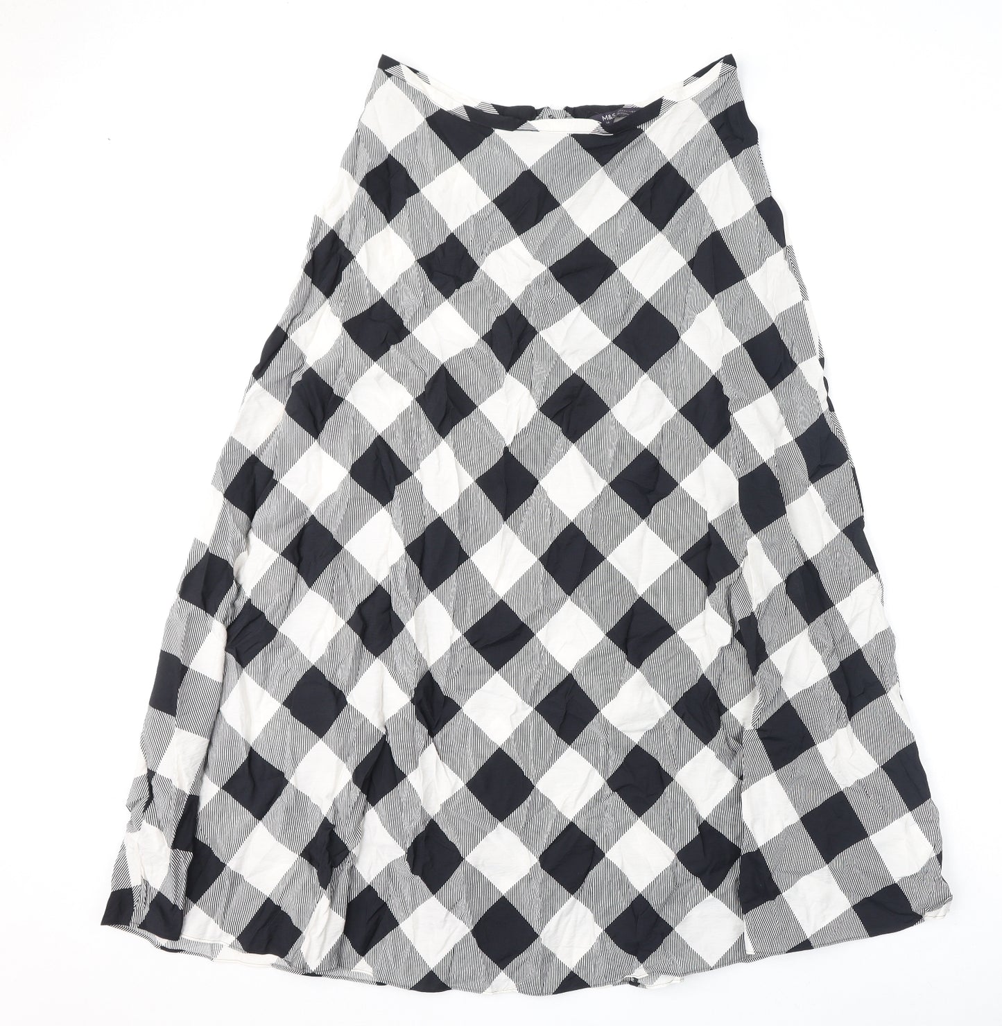 Marks and Spencer Womens Black Check Viscose A-Line Skirt Size 14 Zip