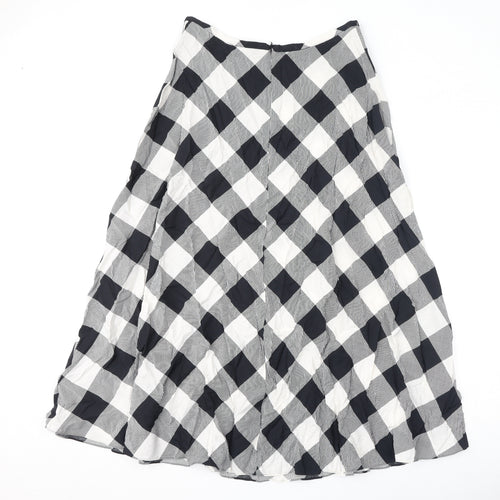 Marks and Spencer Womens Black Check Viscose A-Line Skirt Size 14 Zip