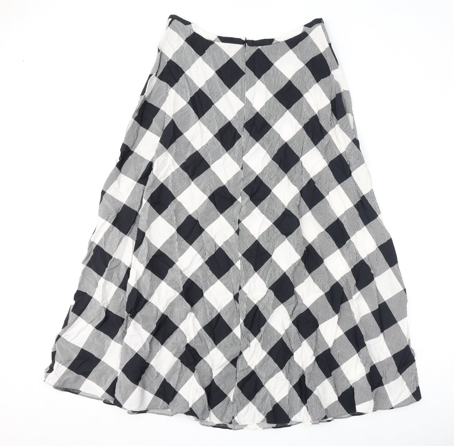 Marks and Spencer Womens Black Check Viscose A-Line Skirt Size 14 Zip