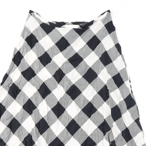 Marks and Spencer Womens Black Check Viscose A-Line Skirt Size 14 Zip
