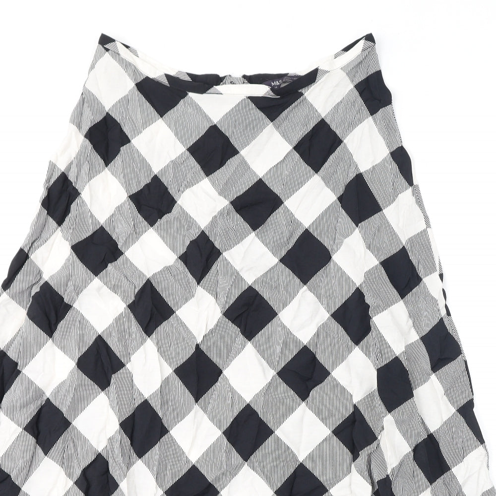 Marks and Spencer Womens Black Check Viscose A-Line Skirt Size 14 Zip