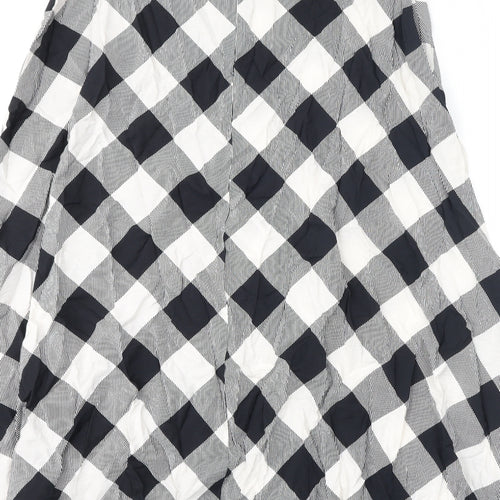 Marks and Spencer Womens Black Check Viscose A-Line Skirt Size 14 Zip