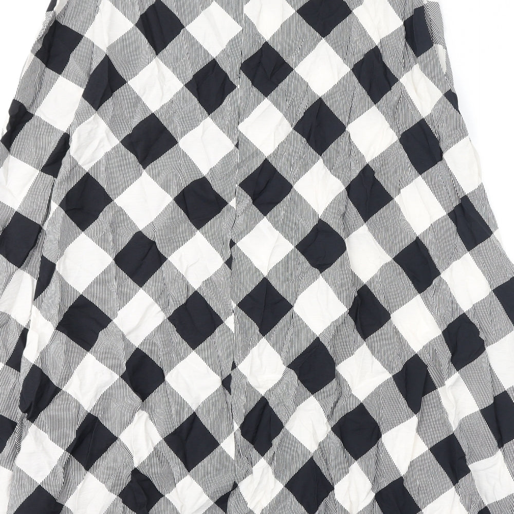 Marks and Spencer Womens Black Check Viscose A-Line Skirt Size 14 Zip