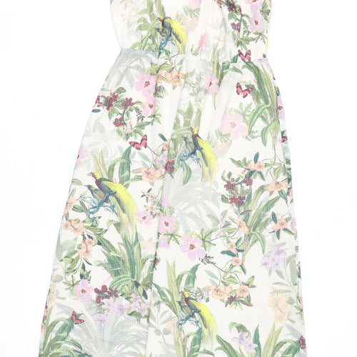 H&M Womens Multicoloured Floral Polyester A-Line Size 8 V-Neck Tie