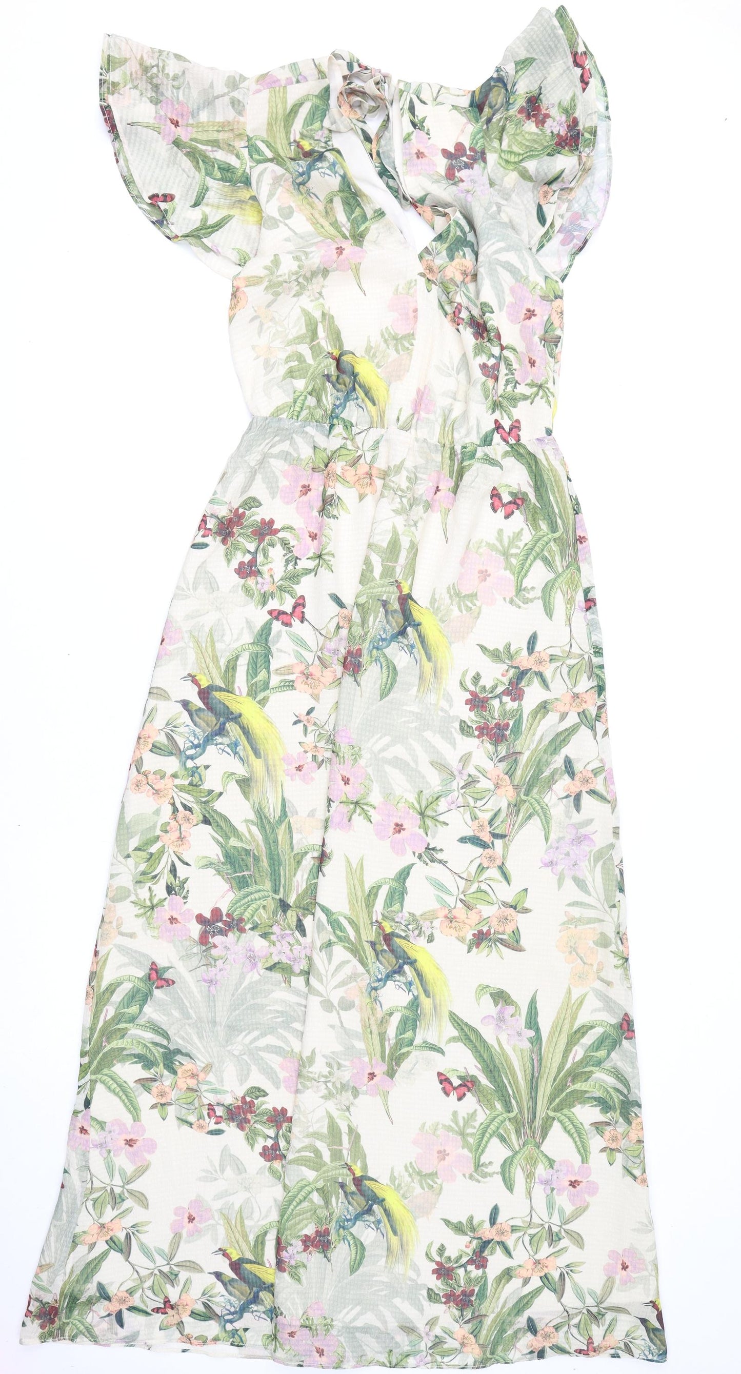 H&M Womens Multicoloured Floral Polyester A-Line Size 8 V-Neck Tie