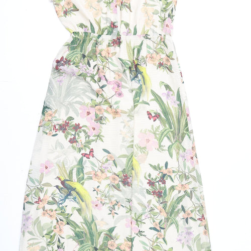 H&M Womens Multicoloured Floral Polyester A-Line Size 8 V-Neck Tie