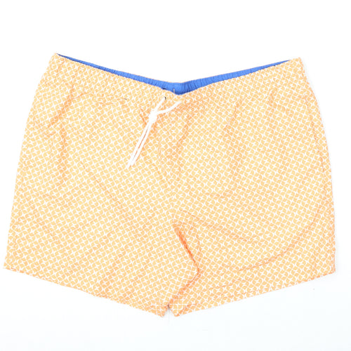 Marks and Spencer Mens Orange Geometric Polyester Bermuda Shorts Size 2XL L6 in Regular Drawstring - Swim Shorts