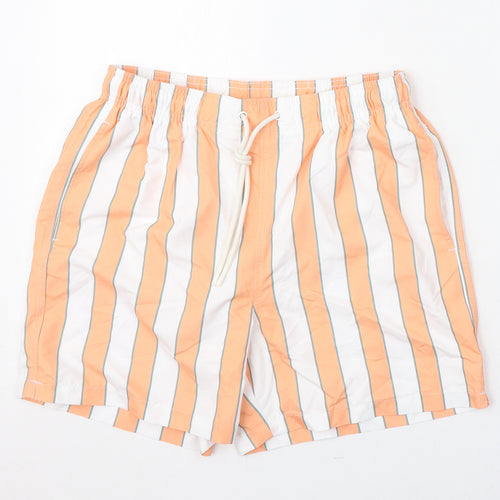 Marks and Spencer Mens Orange Striped Polyester Bermuda Shorts Size S L6 in Regular Drawstring - Swim Shorts