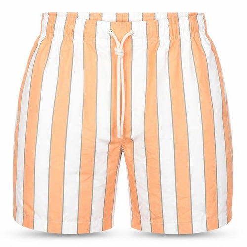 Marks and Spencer Mens Orange Striped Polyester Bermuda Shorts Size S L6 in Regular Drawstring - Swim Shorts