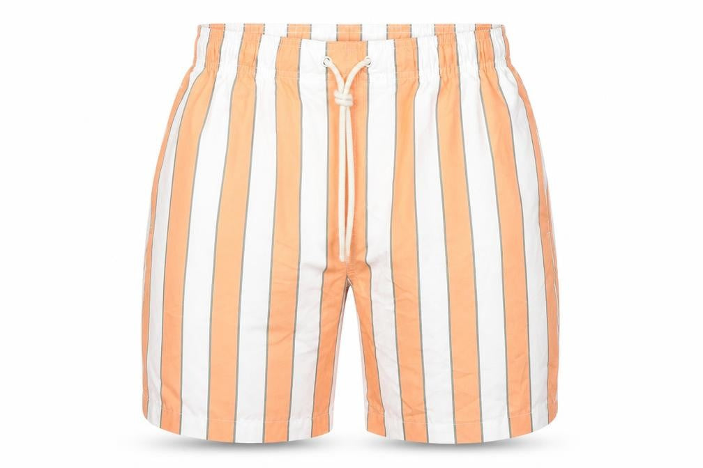 Marks and Spencer Mens Orange Striped Polyester Bermuda Shorts Size S L6 in Regular Drawstring - Swim Shorts
