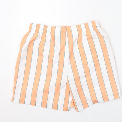 Marks and Spencer Mens Orange Striped Polyester Bermuda Shorts Size S L6 in Regular Drawstring - Swim Shorts