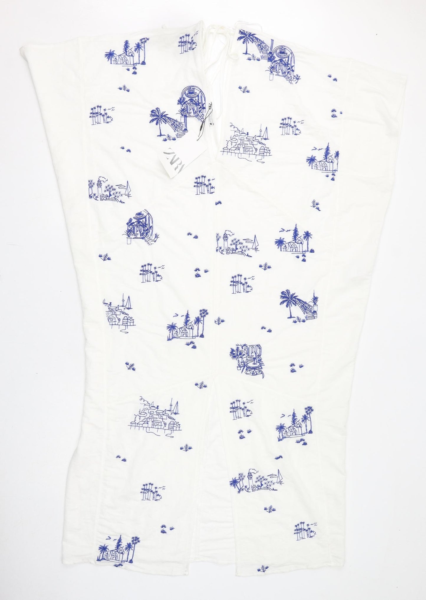 Zara Womens Ivory Geometric Viscose Sheath Size M V-Neck Tie - Embroidery