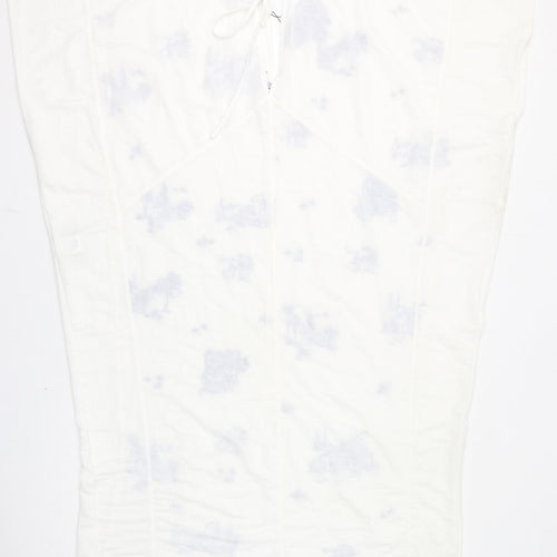 Zara Womens Ivory Geometric Viscose Sheath Size M V-Neck Tie - Embroidery
