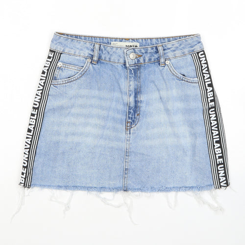 Topshop Womens Blue Cotton Mini Skirt Size 10 Zip - Unavailable