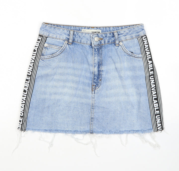 Topshop Womens Blue Cotton Mini Skirt Size 10 Zip - Unavailable