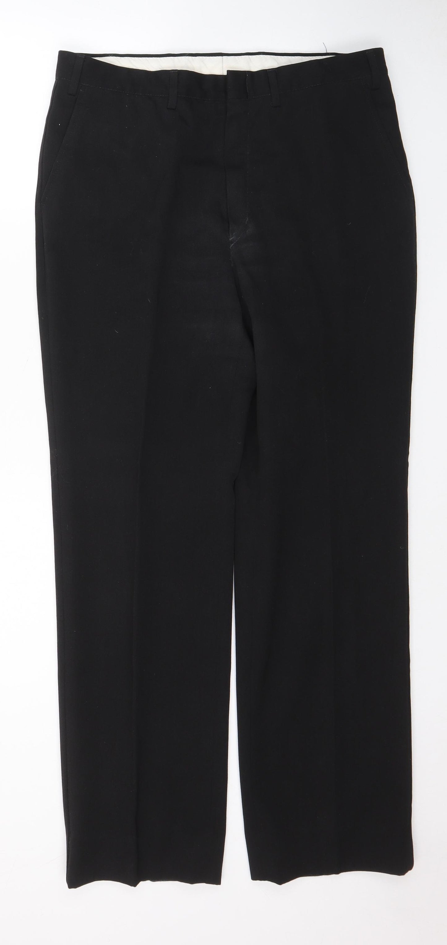 St Michael Mens Black Polyester Trousers Size 36 in L31 in Regular Zip