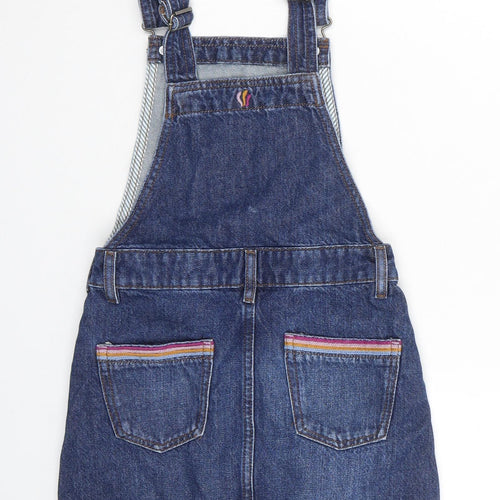 Fat Face Girls Blue Cotton Pinafore/Dungaree Dress Size 6-7 Years Square Neck Snap