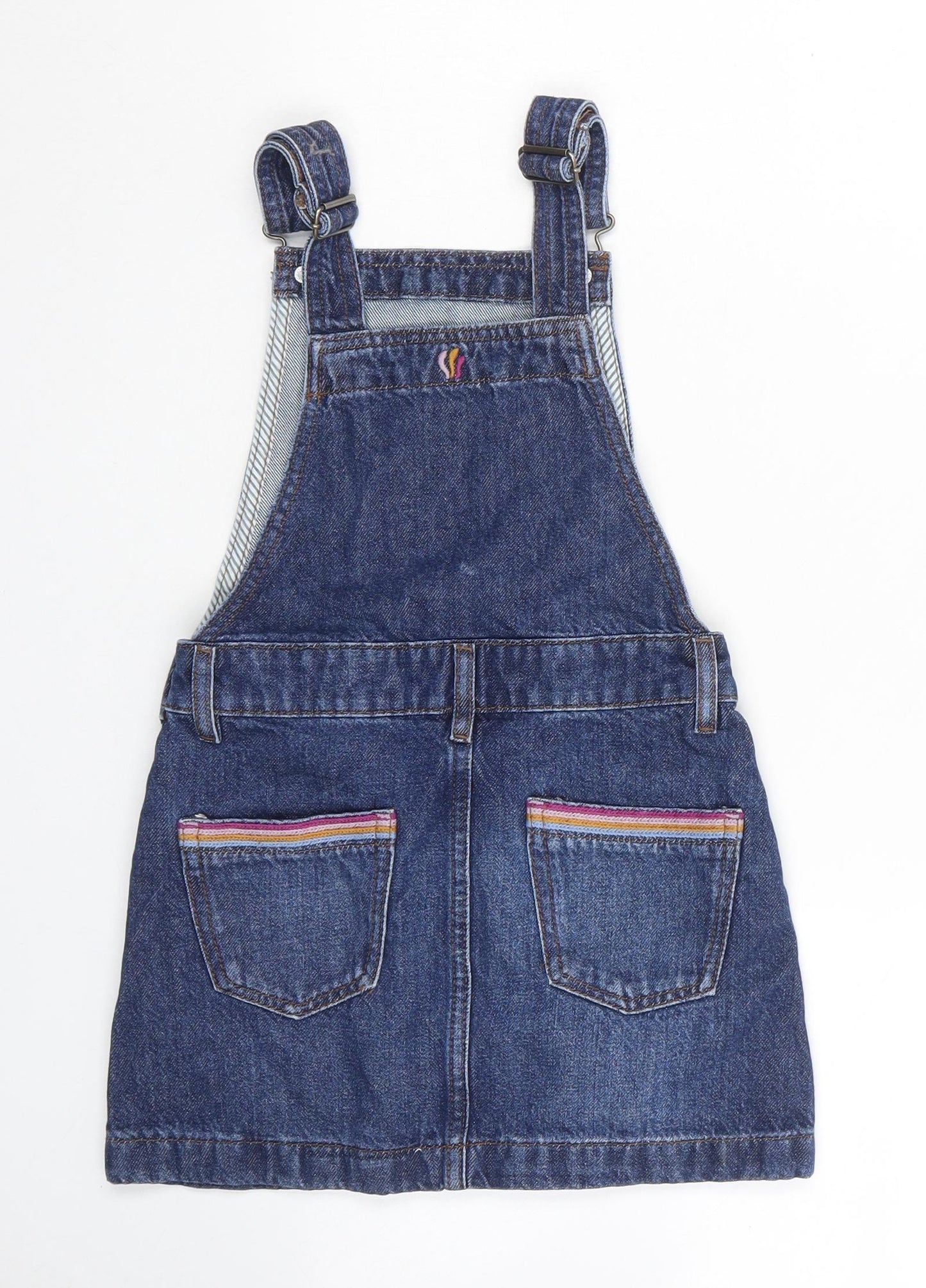 Fat Face Girls Blue Cotton Pinafore/Dungaree Dress Size 6-7 Years Square Neck Snap