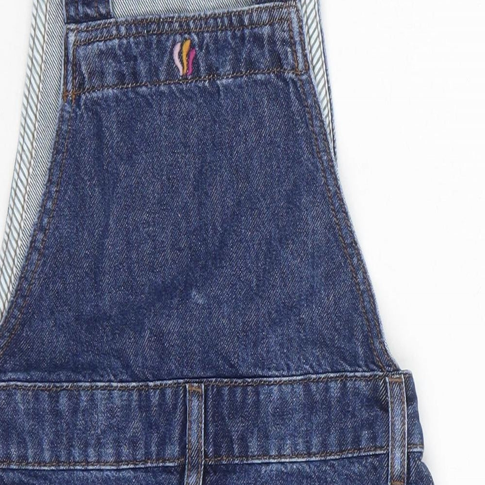 Fat Face Girls Blue Cotton Pinafore/Dungaree Dress Size 6-7 Years Square Neck Snap