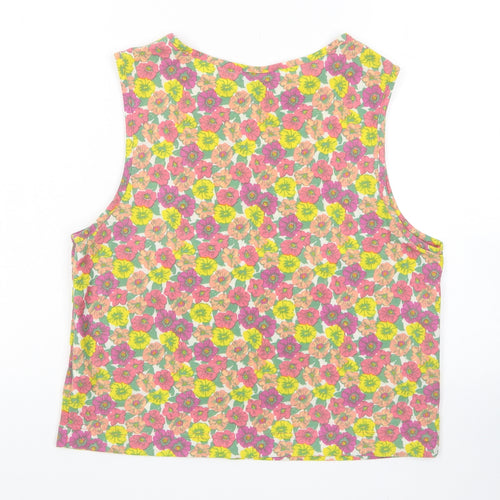 Topshop Womens Multicoloured Floral Cotton Basic Tank Size 12 Round Neck
