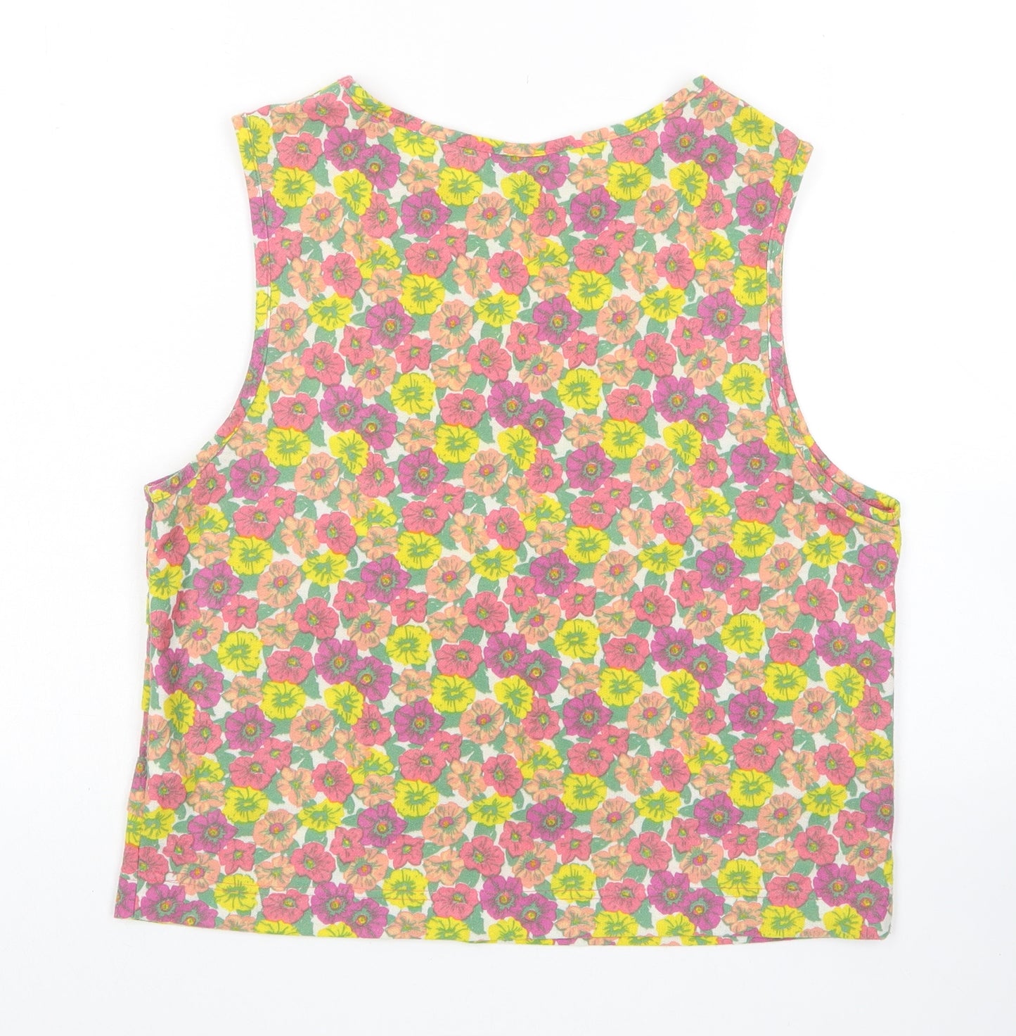 Topshop Womens Multicoloured Floral Cotton Basic Tank Size 12 Round Neck