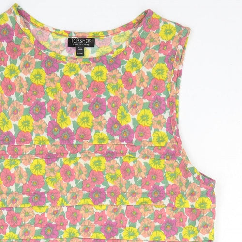 Topshop Womens Multicoloured Floral Cotton Basic Tank Size 12 Round Neck