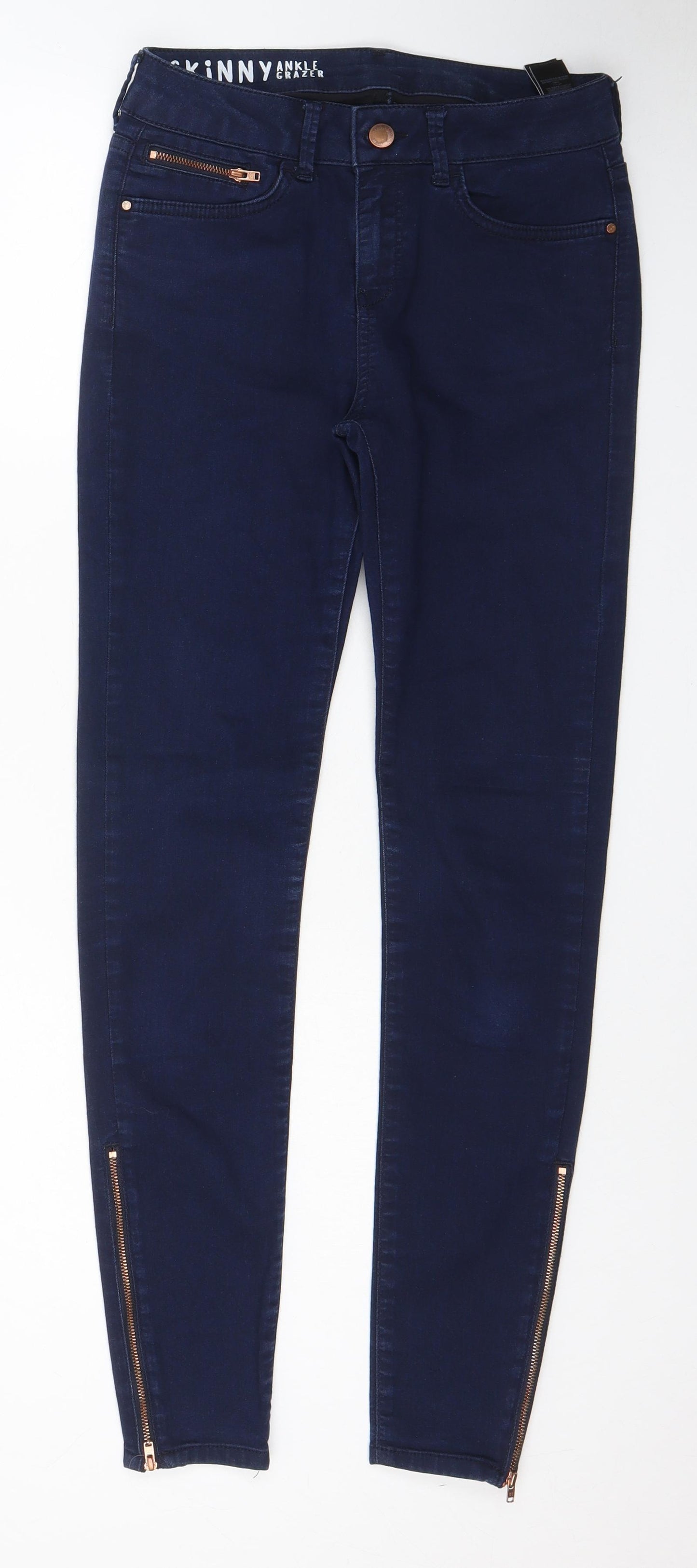 Marks and Spencer Womens Blue Cotton Skinny Jeans Size 10 L28 in Regular Zip