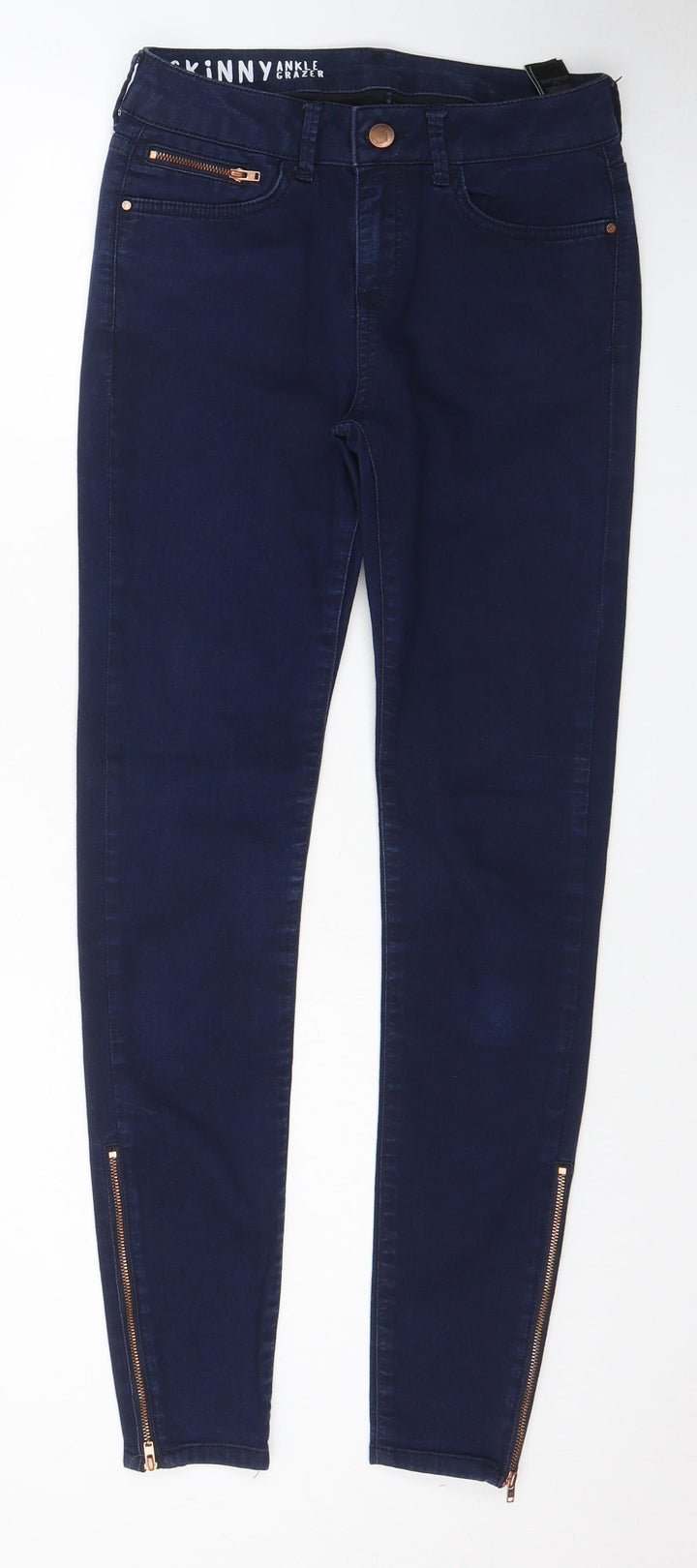 Marks and Spencer Womens Blue Cotton Skinny Jeans Size 10 L28 in Regular Zip