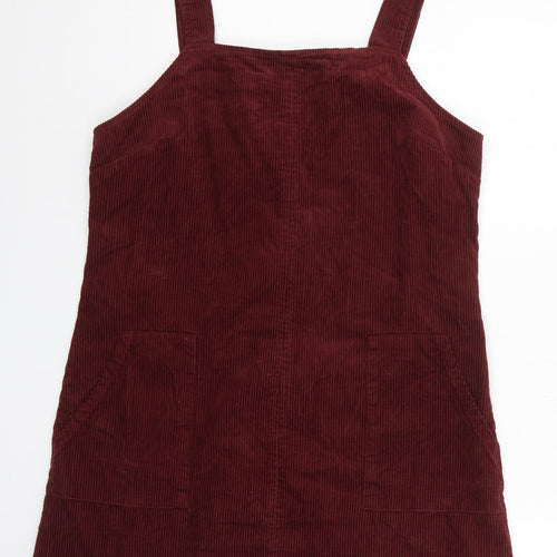 New Look Womens Red Cotton Pinafore/Dungaree Dress Size 12 Square Neck Zip