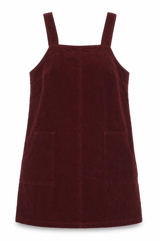New Look Womens Red Cotton Pinafore/Dungaree Dress Size 12 Square Neck Zip
