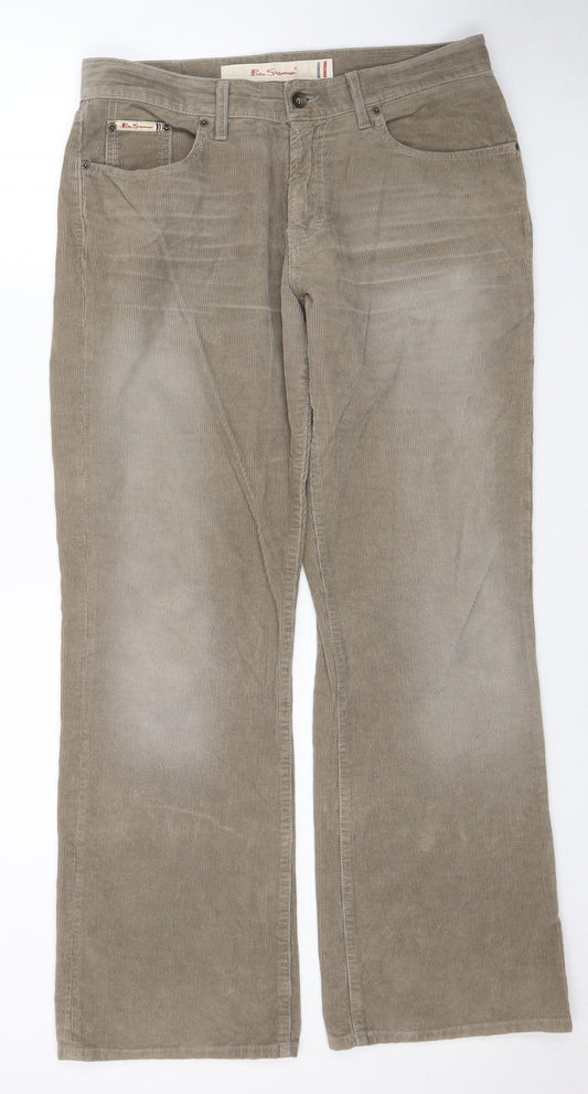 Ben Sherman Mens Beige Cotton Trousers Size 34 in L32 in Regular Zip