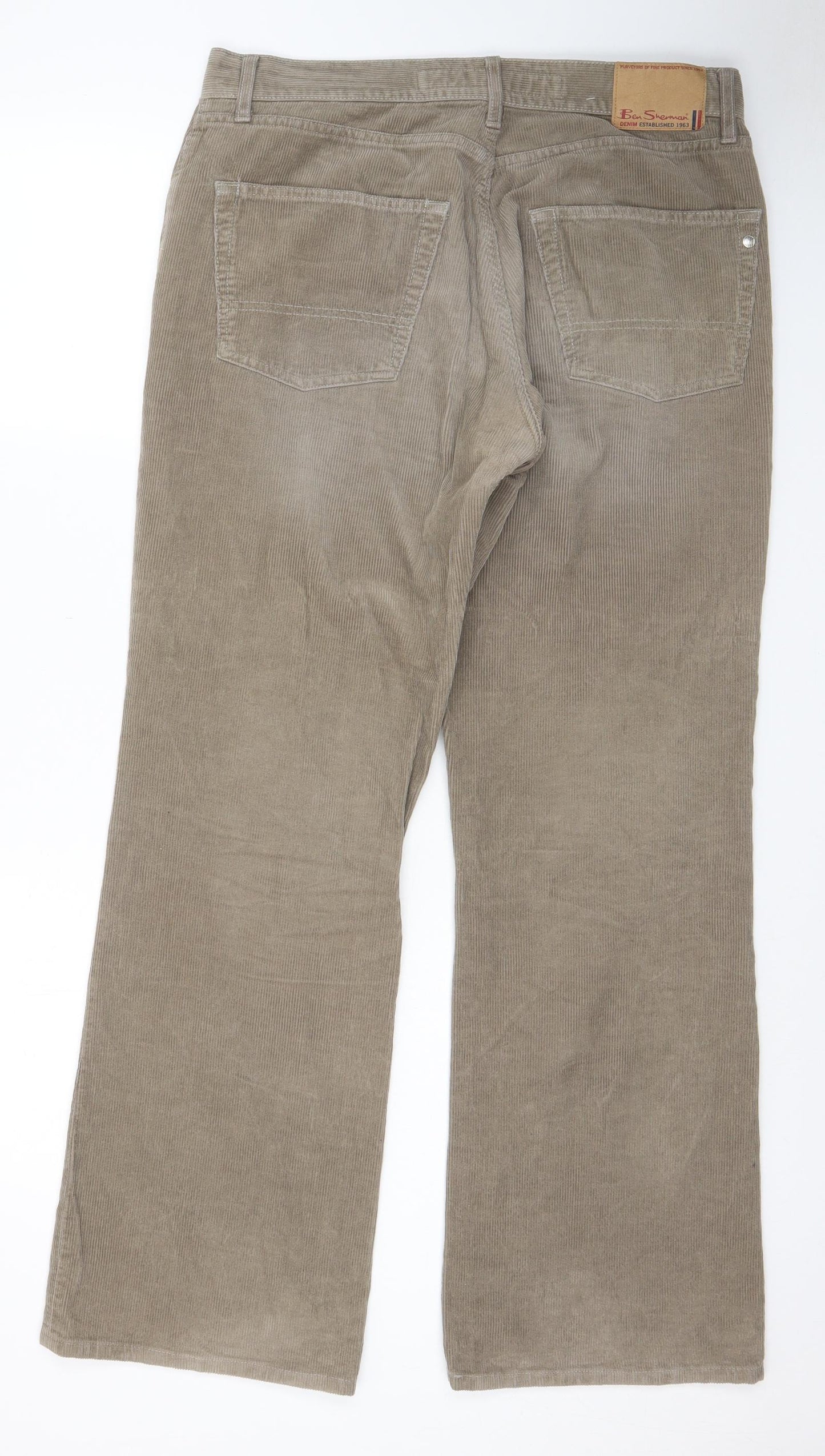 Ben Sherman Mens Beige Cotton Trousers Size 34 in L32 in Regular Zip