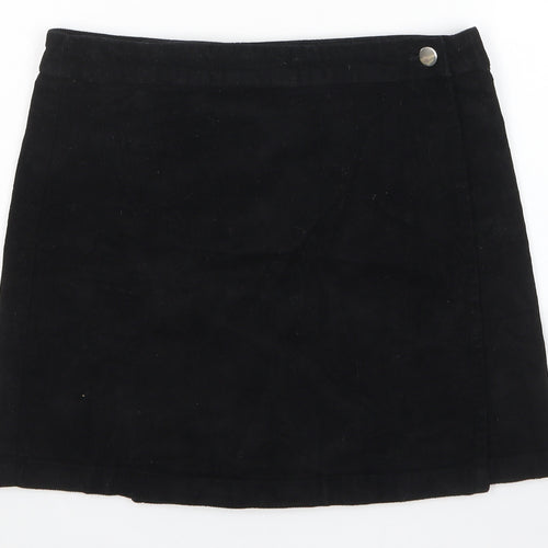 ASOS Womens Black Cotton Wrap Skirt Size 10 Button