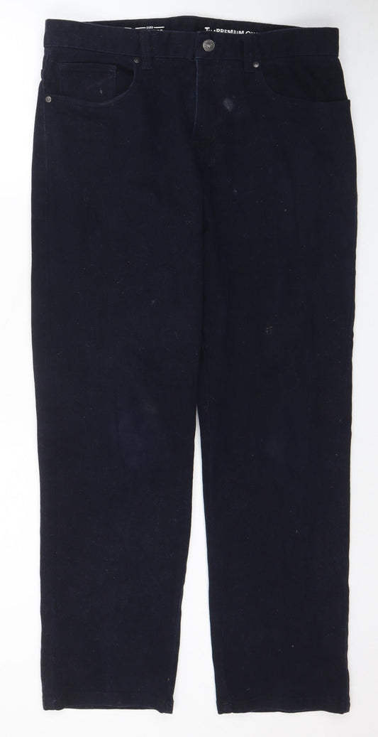 TU Mens Blue Cotton Trousers Size 32 in L30 in Regular Zip