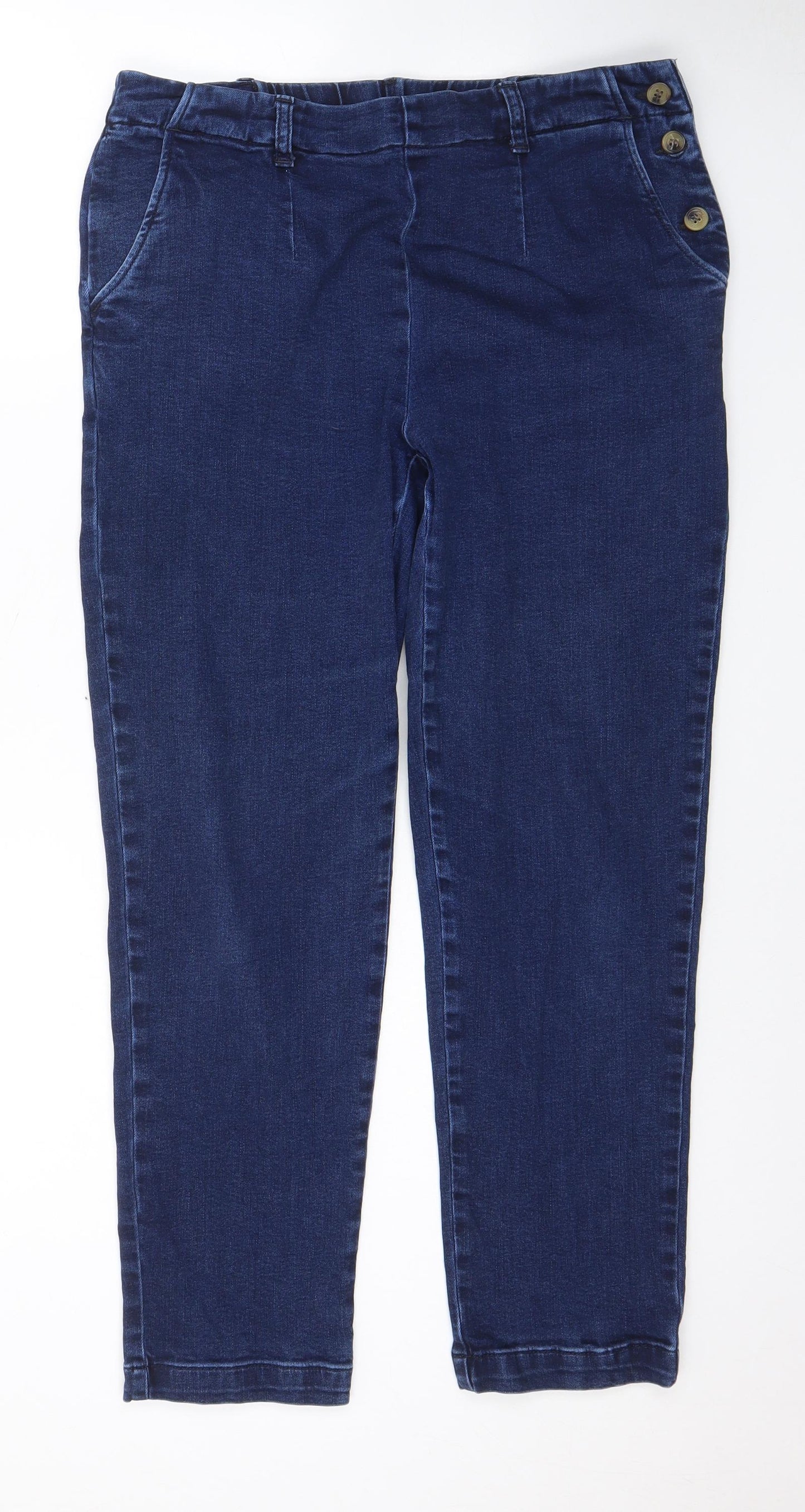 Seasalt Womens Blue Cotton Straight Jeans Size 12 L26 in Regular Button